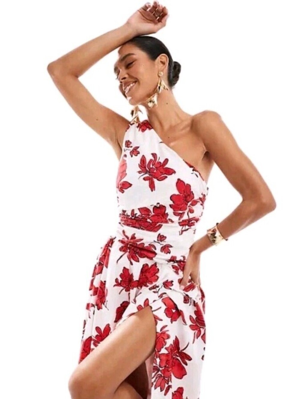 NWOT Abercrombie & Fitch One Shoulder Cutout Maxi Dress Red Floral Sz XS $120